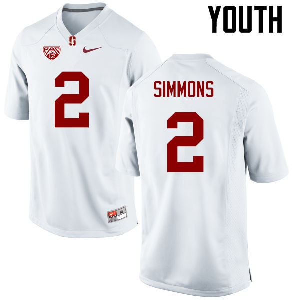 Youth Stanford Cardinal #2 Brandon Simmons College Football Jerseys Sale-White - Click Image to Close